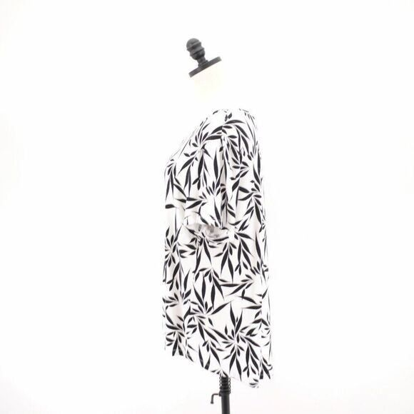 Jm Collection White And Black Leaf Print Scoop Neck Top Large Short Sleeve Rayon - Picture 4 of 8